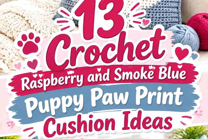Crochet Raspberry and Smoke Blue Puppy Paw Print Cushion Ideas