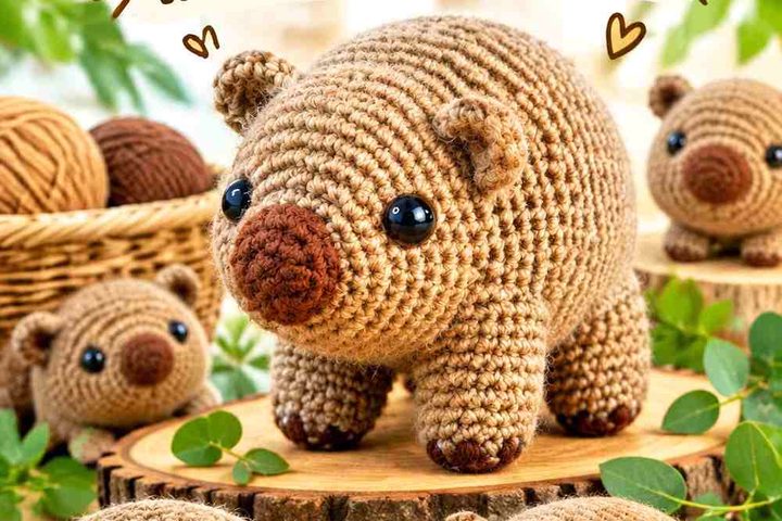 Crochet Round Wombat Amigurumi Ideas in Natural Brown Color Schemes