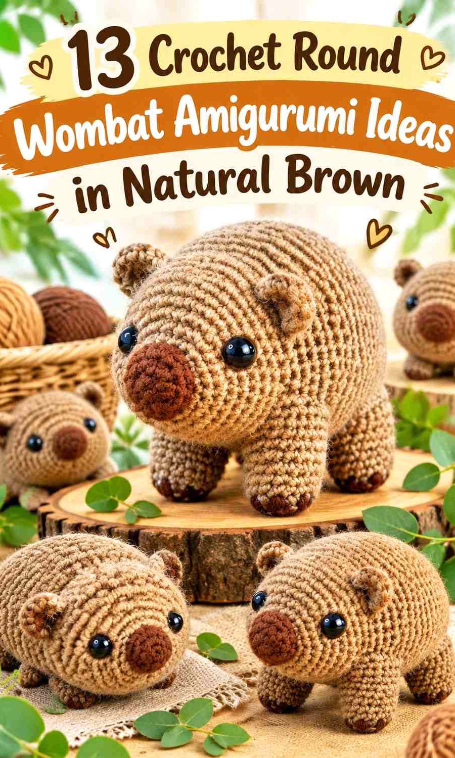 Crochet Round Wombat Amigurumi Ideas in Natural Brown Color Schemes