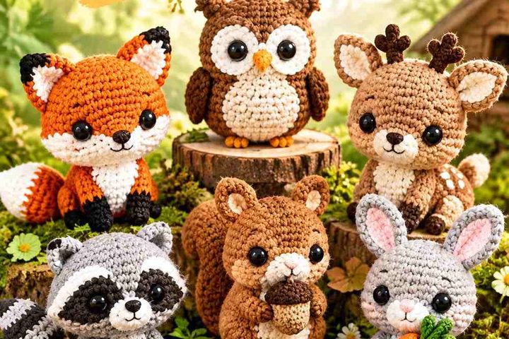 Crochet Tiny Woodland Creature Amigurumi Ideas in Woodland Colors