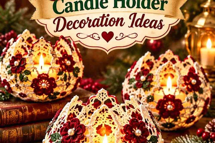 Crochet Victorian Christmas Candle Holder Decoration Ideas