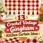 Crochet Vintage Gingham Kitchen Curtain Ideas With Cozy Color Schemes