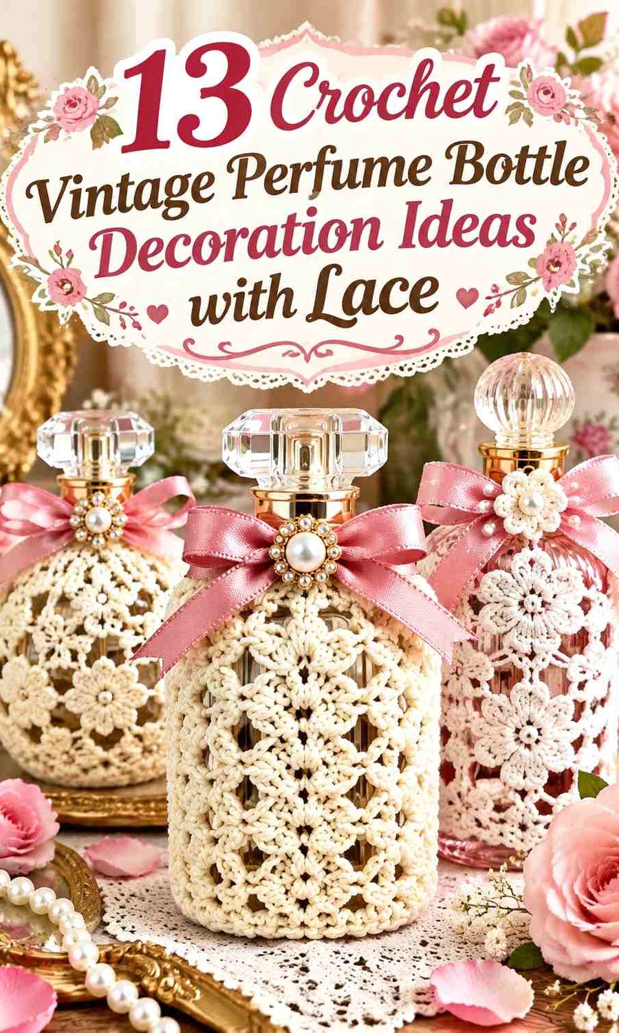 Crochet Vintage Perfume Bottle Decoration Ideas with Lace