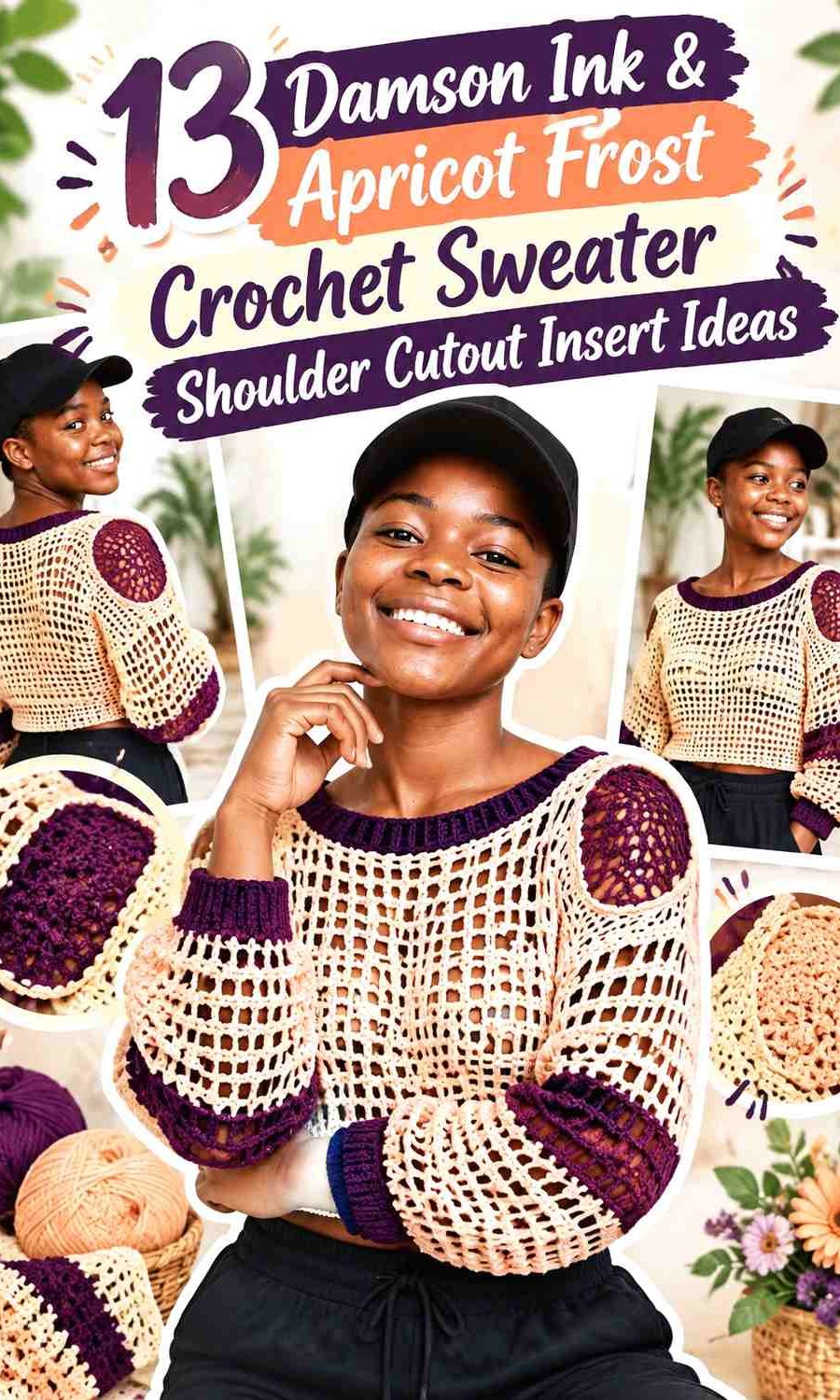 Damson Ink & Apricot Frost Crochet Sweater Shoulder Cutout Insert Ideas