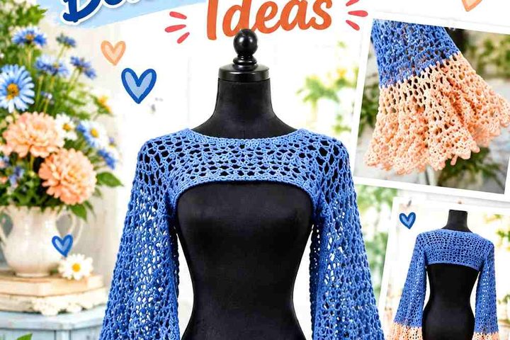 Delft Blue & Apricot Mist Crochet Bell Sleeve Shrug Ideas