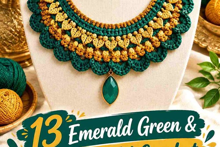 Emerald Green & Antique Gold Crochet Statement Neckpiece Ideas