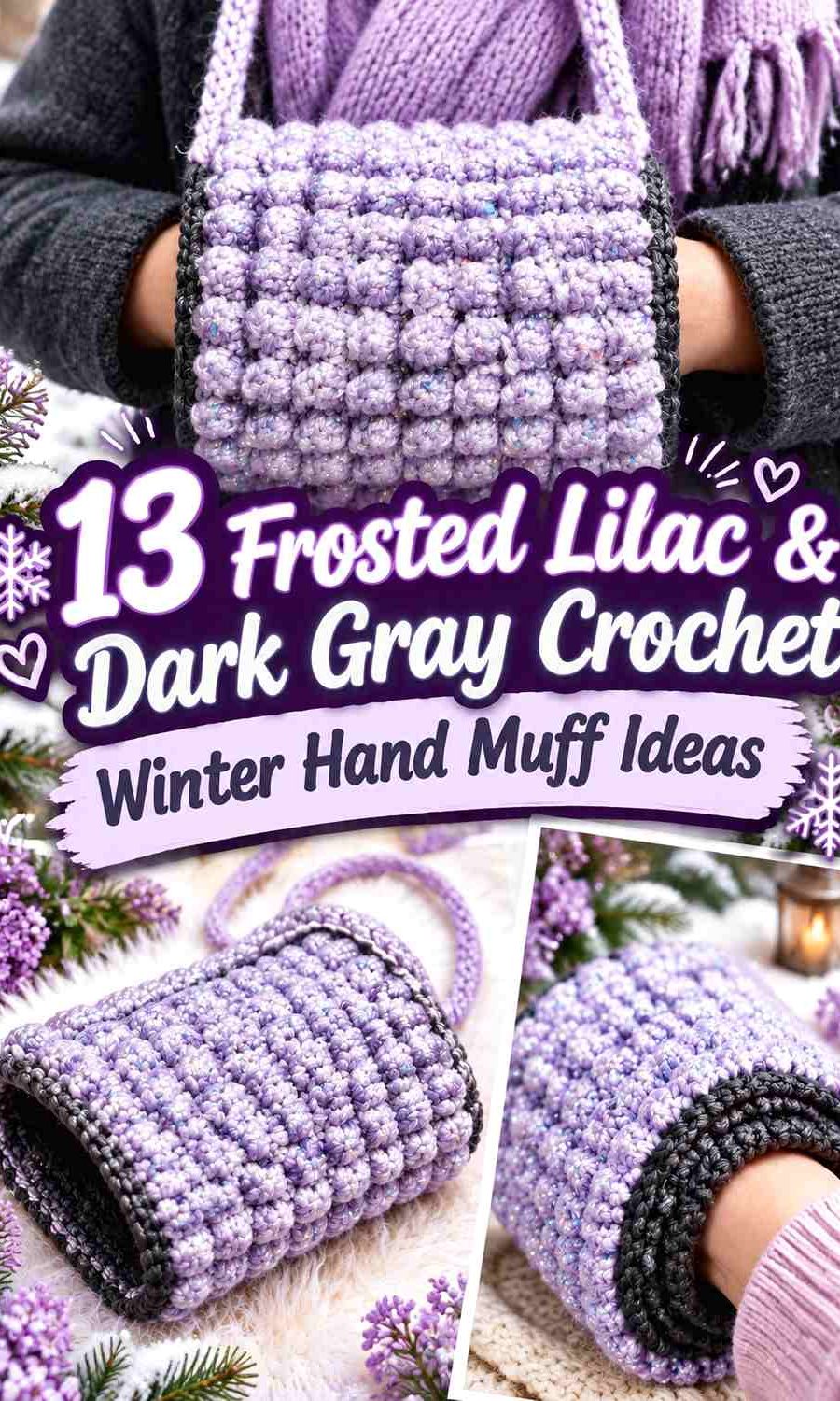 Frosted Lilac & Dark Gray Crochet Winter Hand Muff Ideas