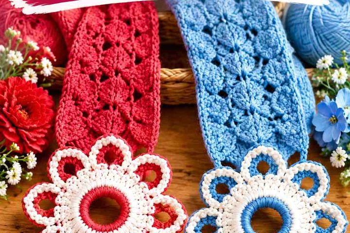 Garnet Coral & Bluebell Frost Crochet Scarf End Medallion Ideas