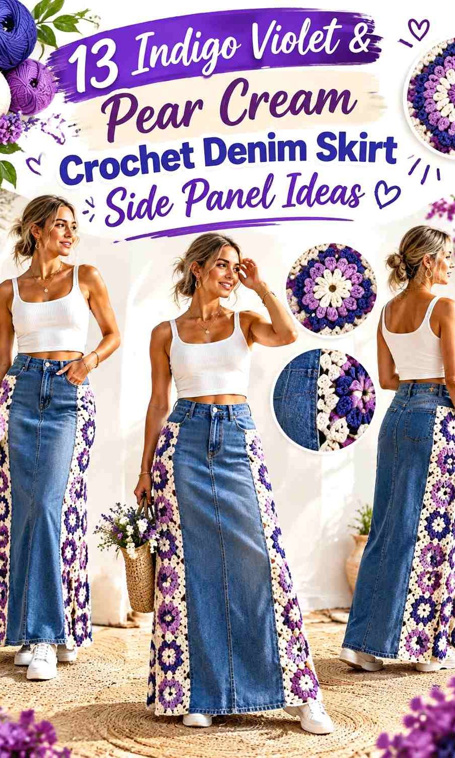 Indigo Violet & Pear Cream Crochet Denim Skirt Side Panel Ideas