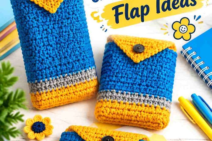 13 Ink Blue & Marigold Crochet Pencil Case Flap Ideas