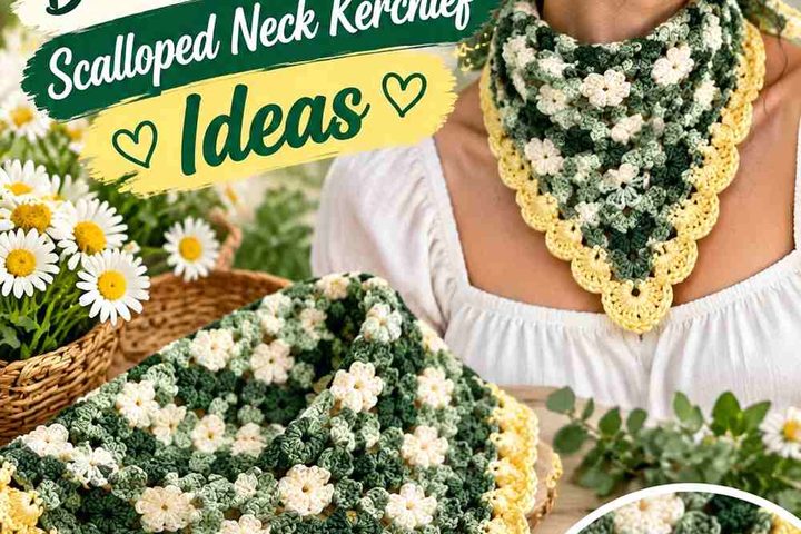 Juniper Green & Butter Silk Crochet Scalloped Neck Kerchief Ideas