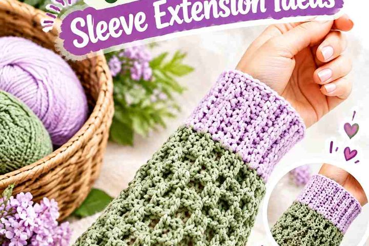Kelp Green & Porcelain Lilac Crochet Sweater Sleeve Extension Ideas