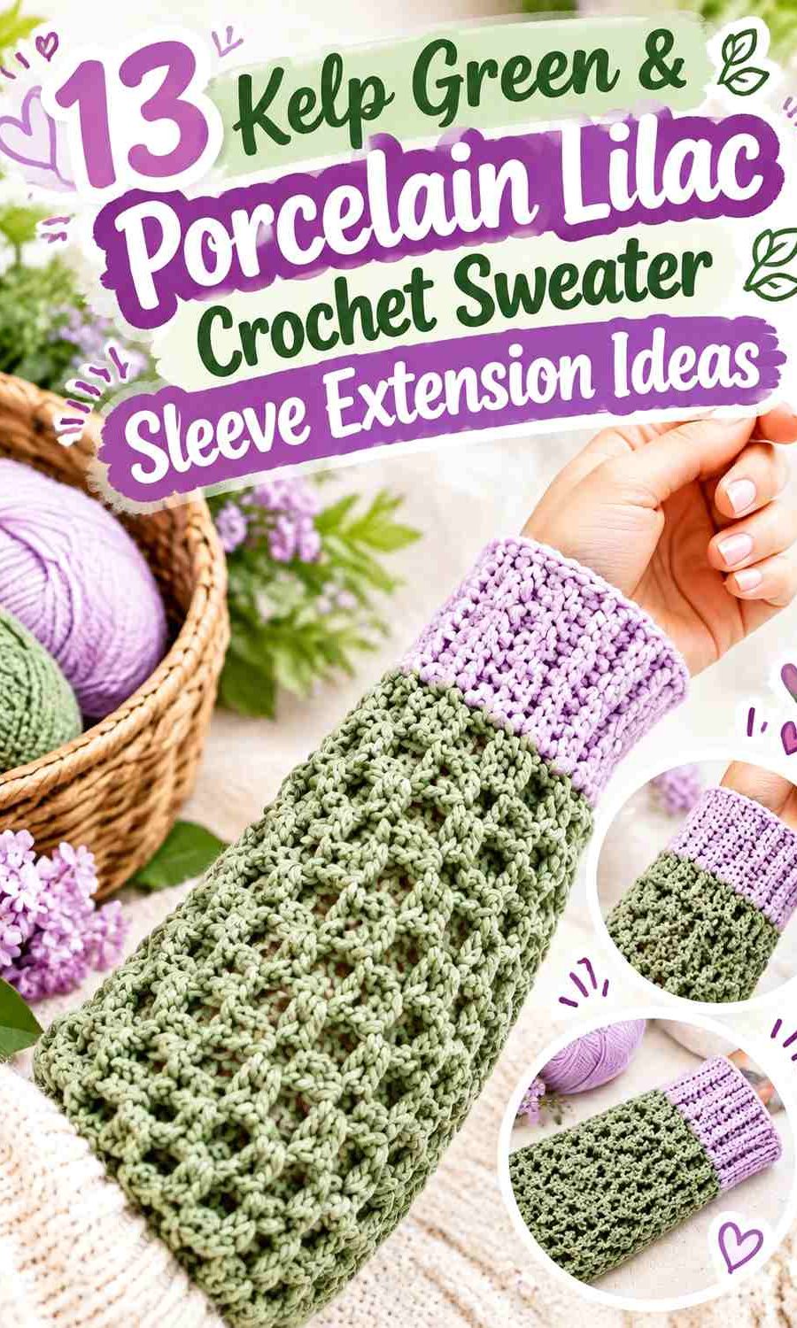 Kelp Green & Porcelain Lilac Crochet Sweater Sleeve Extension Ideas