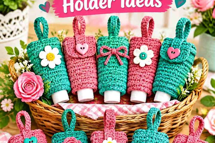 Lagoon Green & Rosewood Pink Crochet Hand Sanitizer Holder Ideas