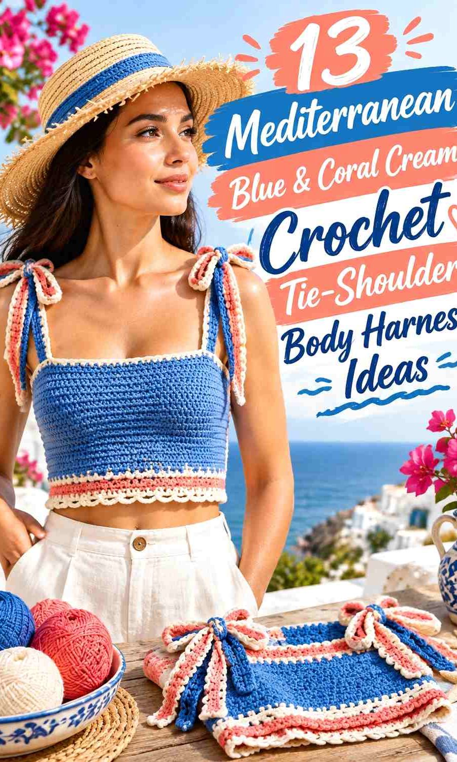 Mediterranean Blue & Coral Cream Crochet Tie-Shoulder Body Harness Ideas
