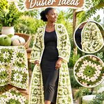 Pistachio Green & Oatmeal Crochet Granny Square Duster Ideas