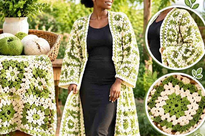 Pistachio Green & Oatmeal Crochet Granny Square Duster Ideas