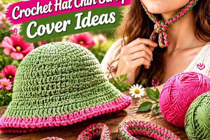 Poppy Pink & Olive Mist Crochet Hat Chin Strap Cover Ideas