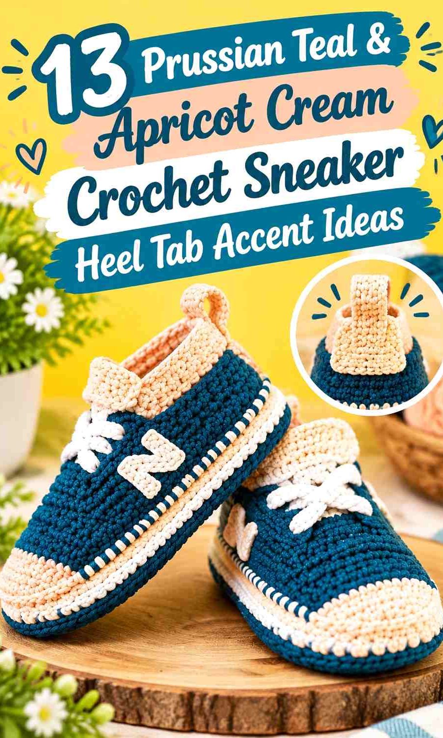 Prussian Teal & Apricot Cream Crochet Sneaker Heel Tab Accent Ideas