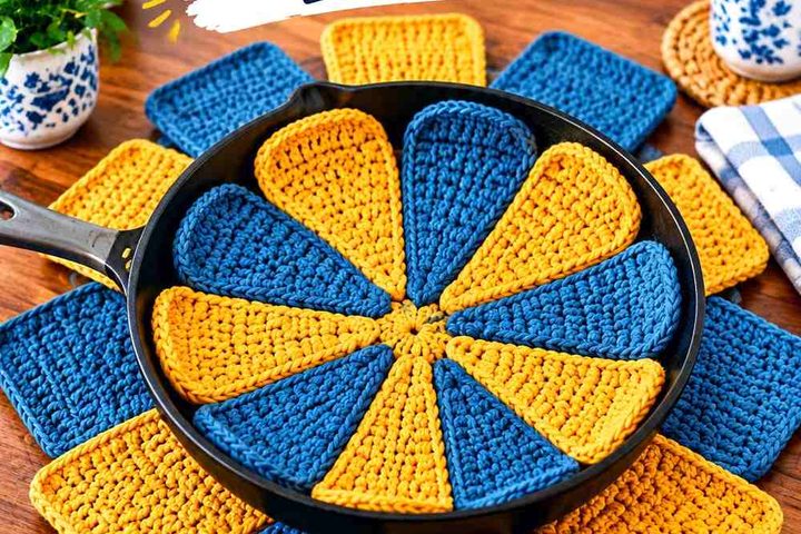 13 Saffron & Slate Blue Crochet Pan Protector Ideas