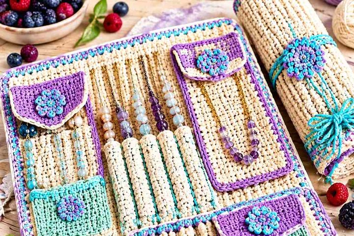 Violet Berry & Biscotti Crochet Necklace Storage Roll Ideas