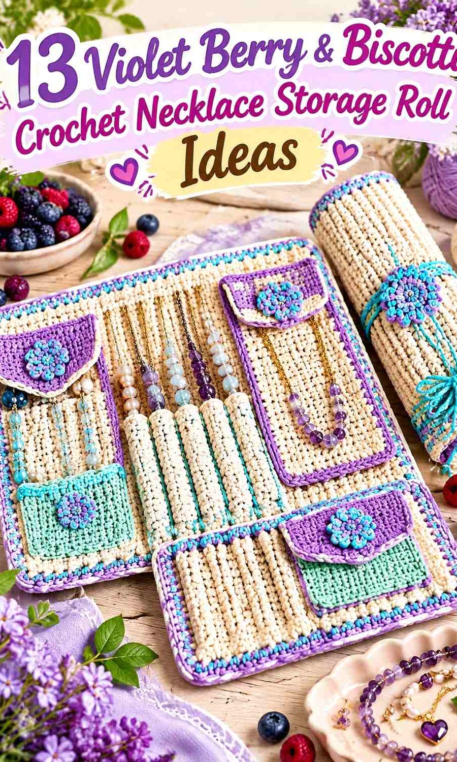 Violet Berry & Biscotti Crochet Necklace Storage Roll Ideas
