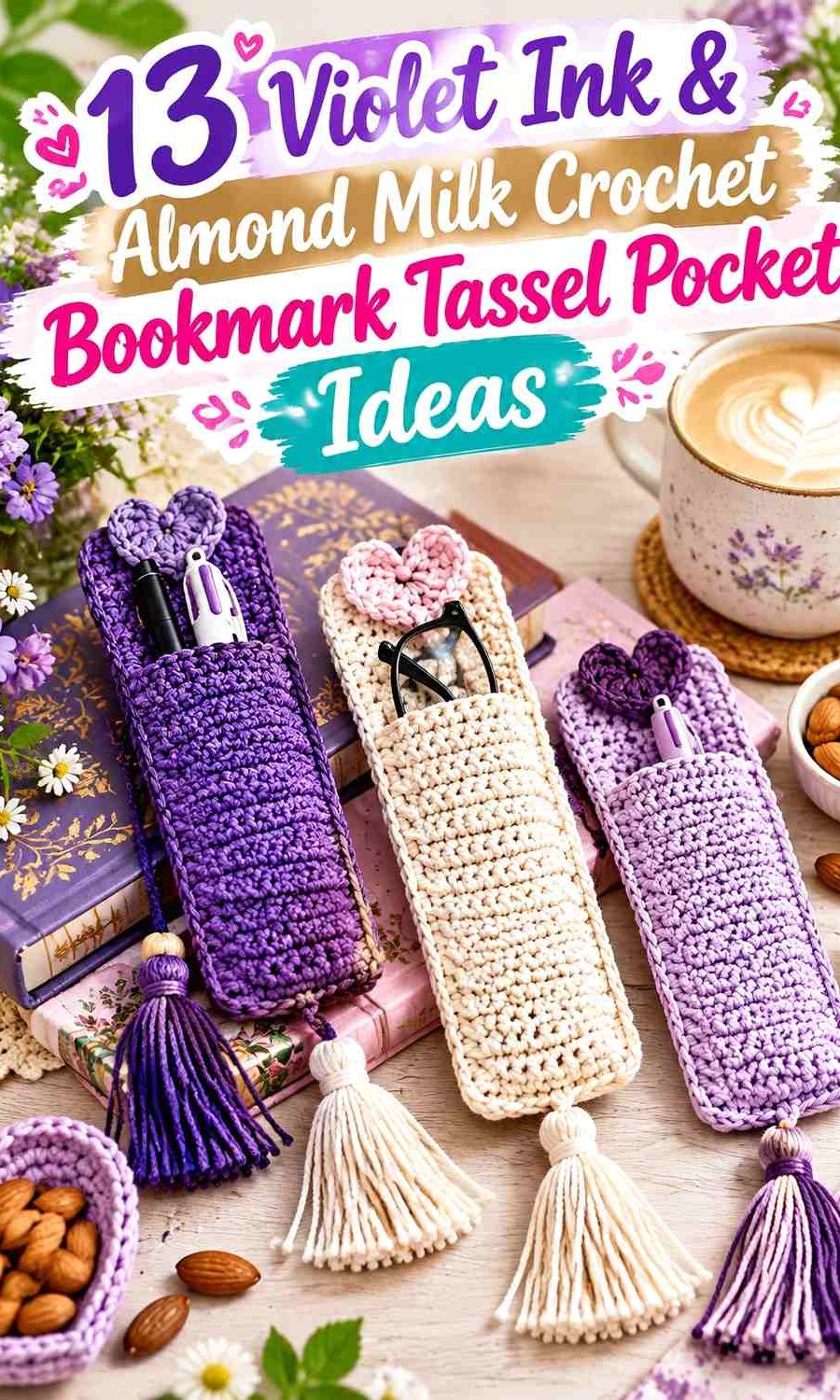 Violet Ink & Almond Milk Crochet Bookmark Tassel Pocket Ideas