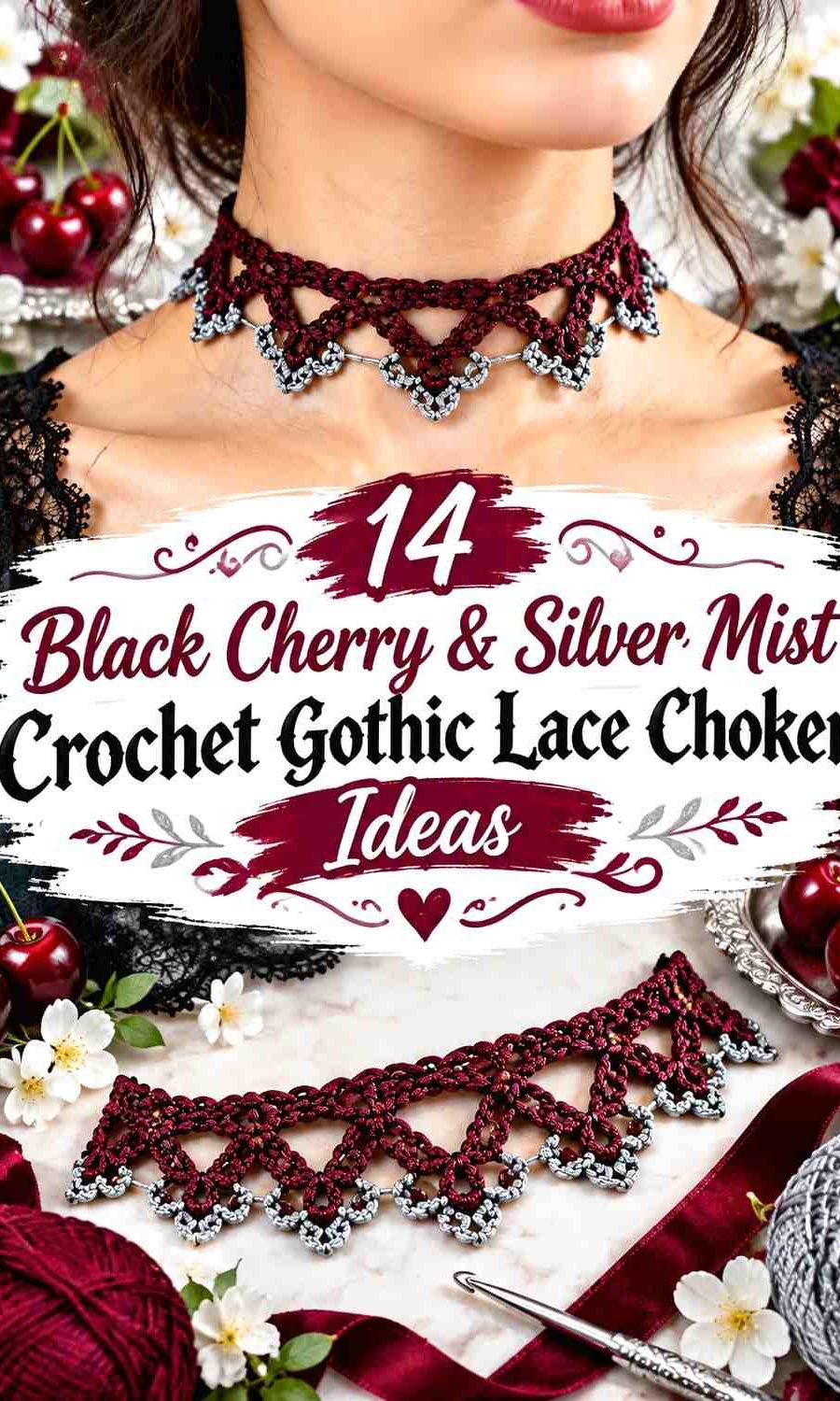 Black Cherry & Silver Mist Crochet Gothic Lace Choker Ideas