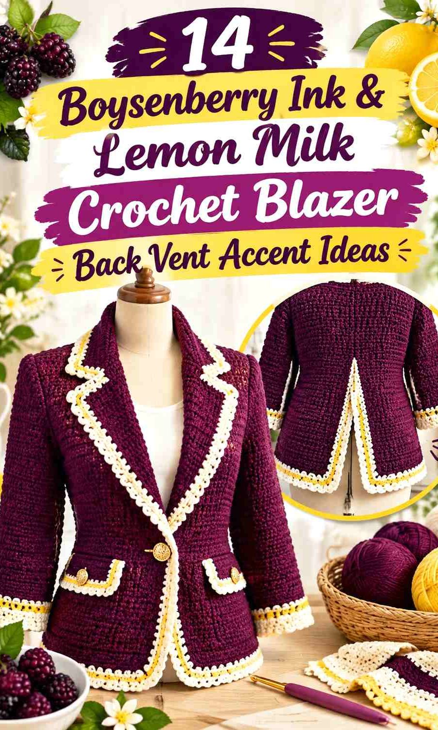 Boysenberry Ink & Lemon Milk Crochet Blazer Back Vent Accent Ideas