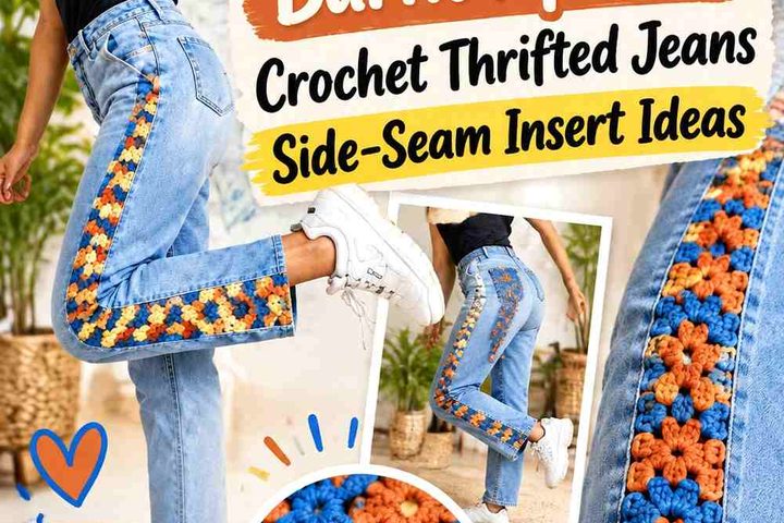 Cerulean Ink & Burnt Apricot Crochet Thrifted Jeans Side-Seam Insert Ideas