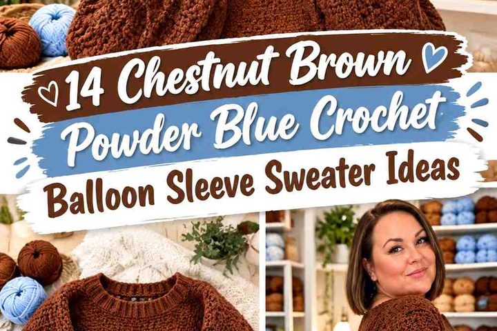 Chestnut Brown & Powder Blue Crochet Balloon Sleeve Sweater Ideas
