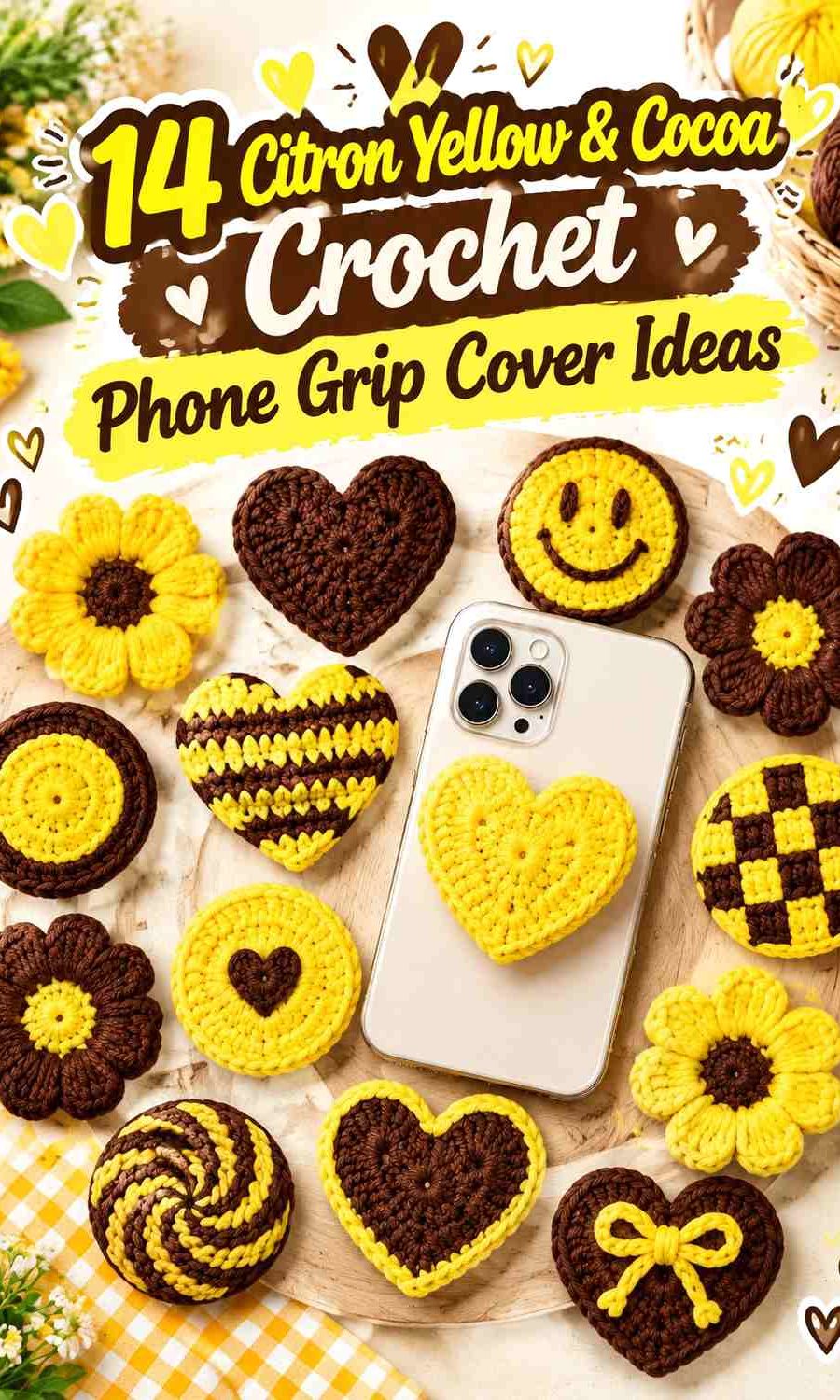 Citron Yellow & Cocoa Crochet Phone Grip Cover Ideas
