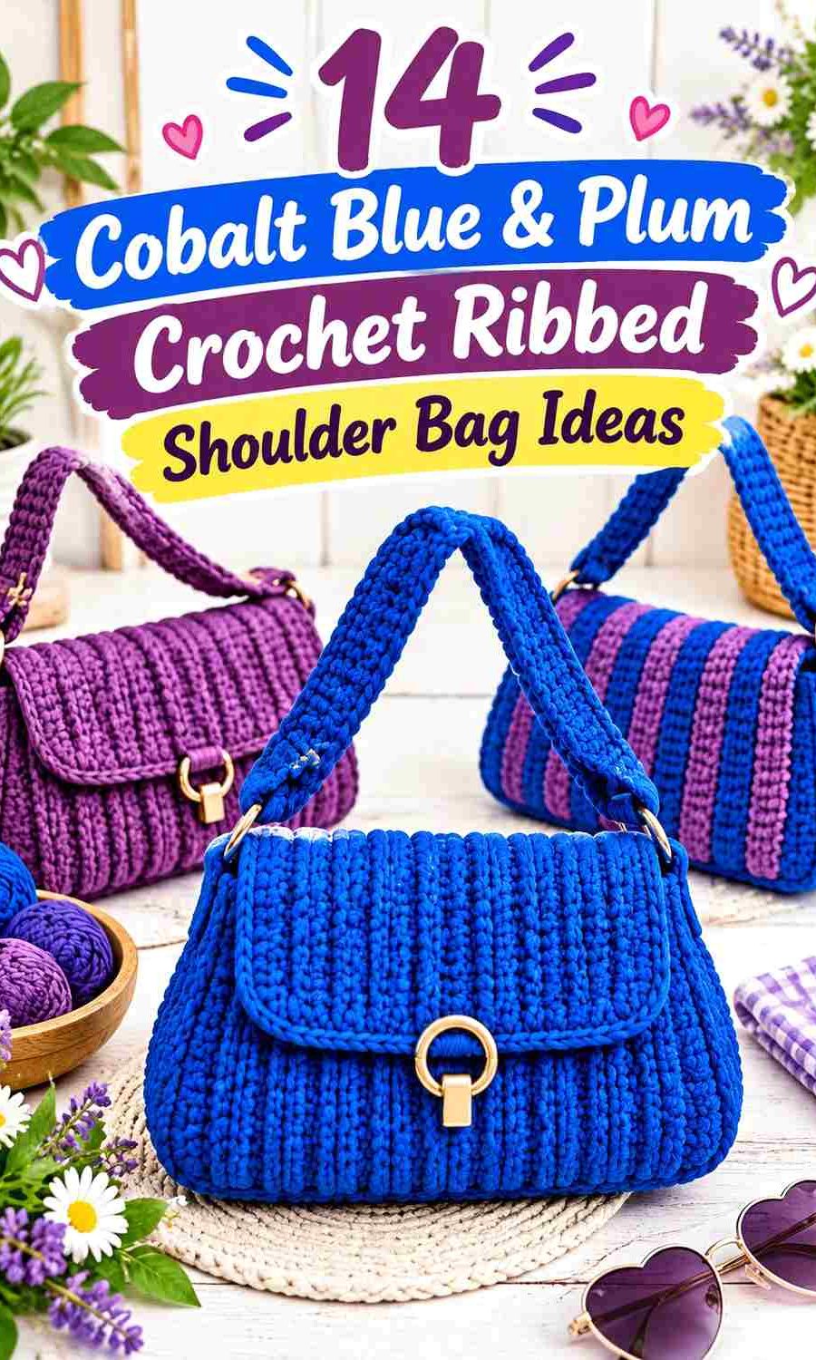 14 Cobalt Blue & Plum Crochet Ribbed Shoulder Bag Ideas