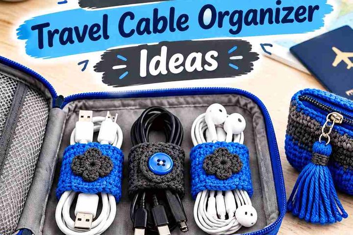 14 Cobalt & Charcoal Crochet Travel Cable Organizer Ideas