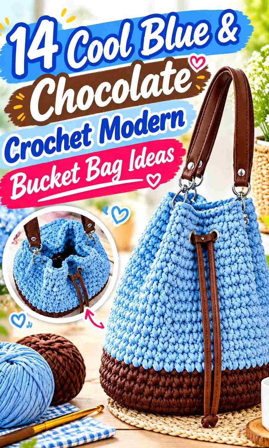 14 Cool Blue & Chocolate Crochet Modern Bucket Bag Ideas