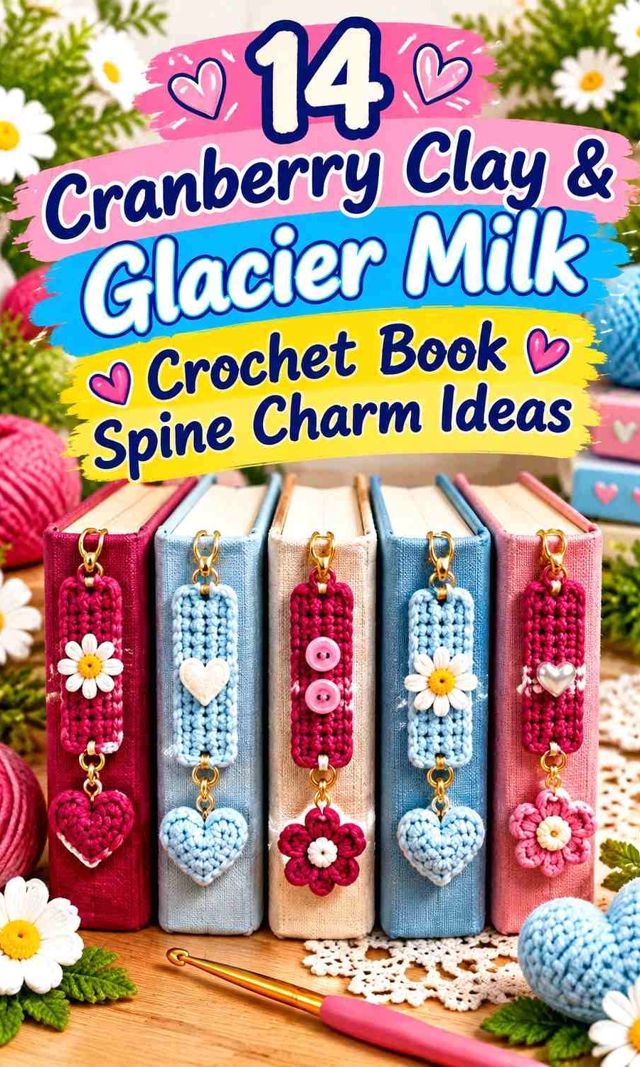Cranberry Clay & Glacier Milk Crochet Book Spine Charm Ideas