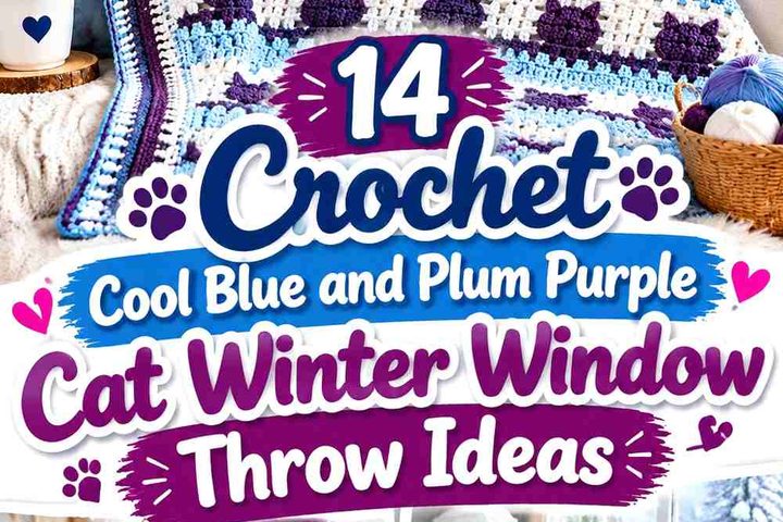 Crochet Cool Blue and Plum Purple Cat Winter Window Throw Ideas