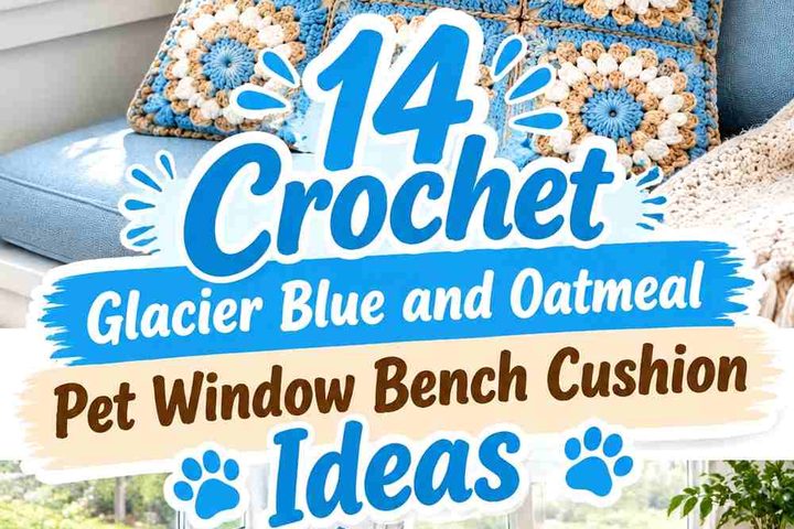 Crochet Glacier Blue and Oatmeal Pet Window Bench Cushion Ideas