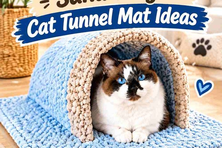 Crochet Icy Blue and Sand Beige Cat Tunnel Mat Ideas