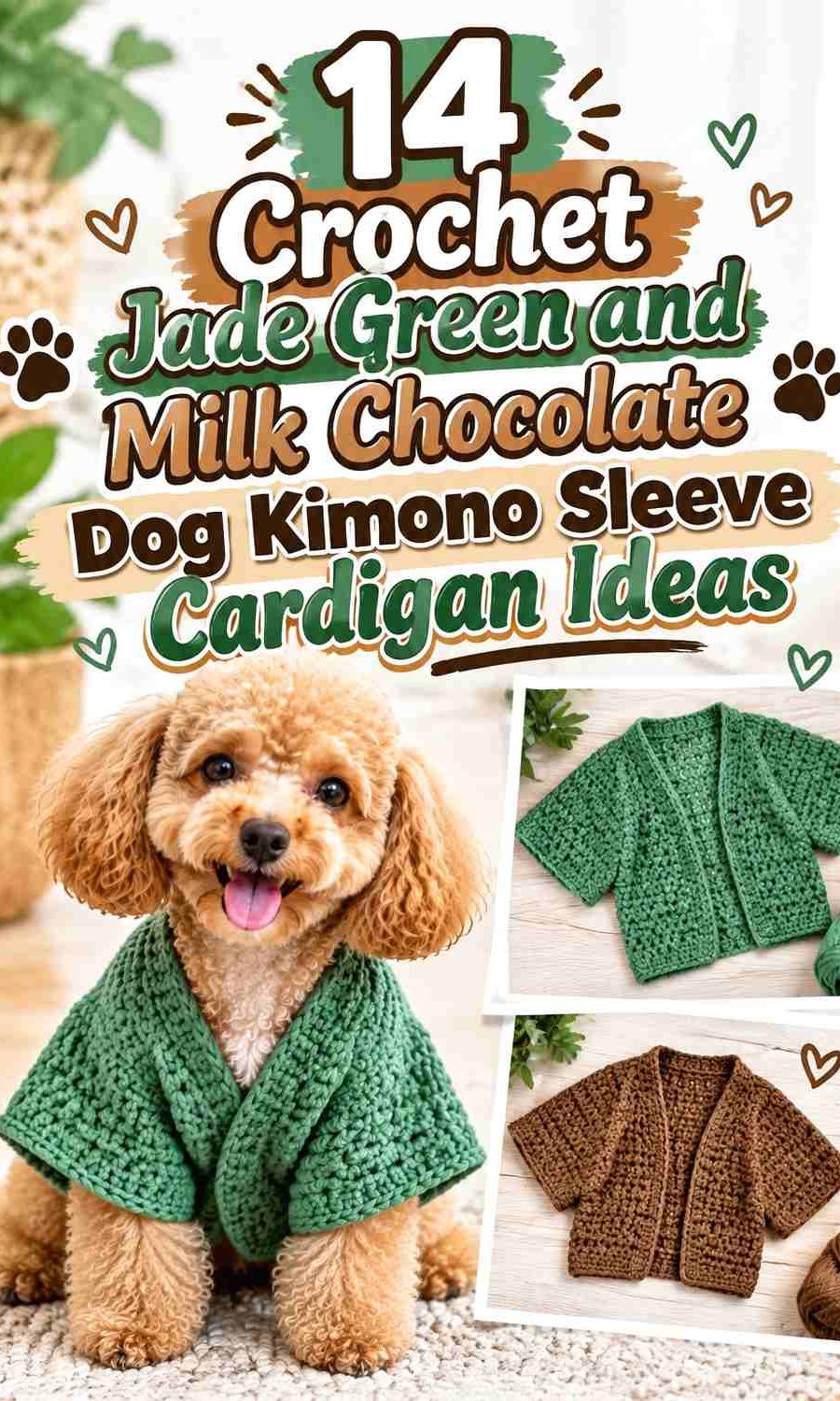 Crochet Jade Green and Milk Chocolate Dog Kimono Sleeve Cardigan Ideas