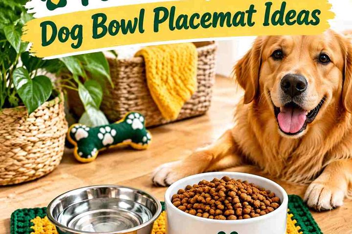 Crochet Mustard Yellow and Forest Green Dog Bowl Placemat Ideas