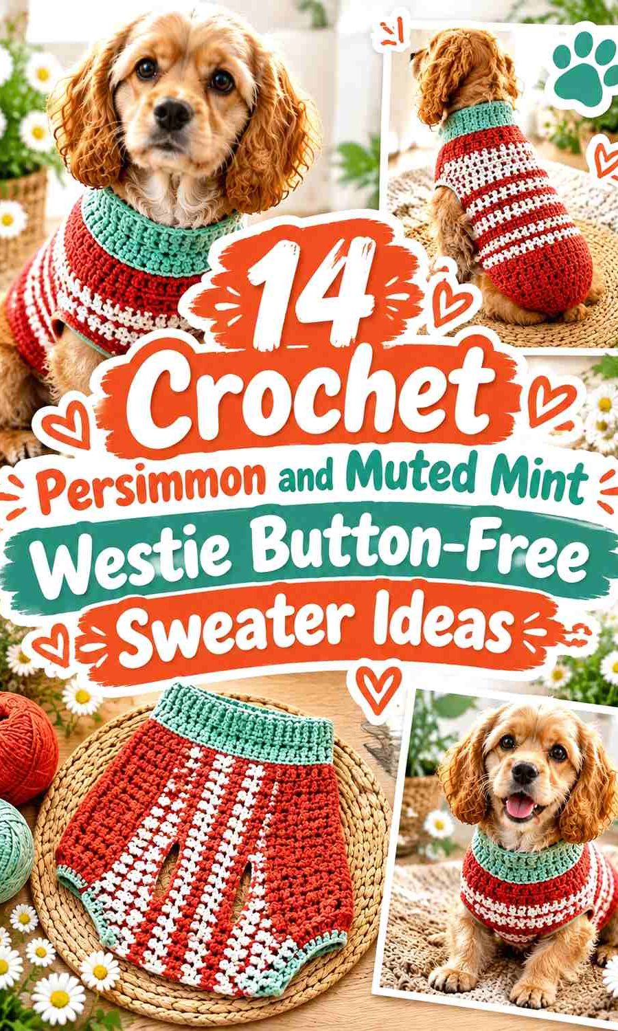 Crochet Persimmon & Muted Mint Westie Button-Free Sweater Ideas