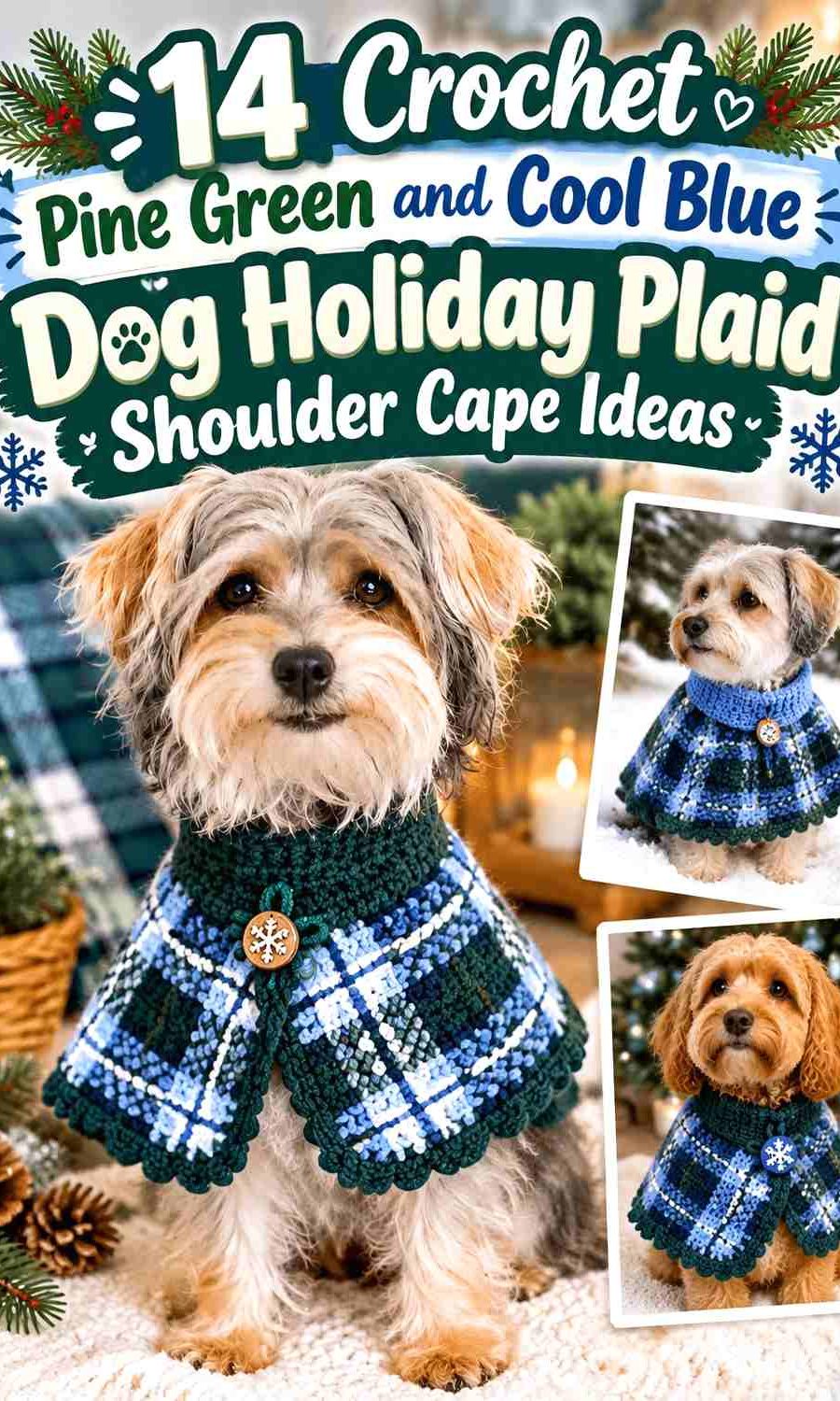 Crochet Pine Green and Cool Blue Dog Holiday Plaid Shoulder Cape Ideas