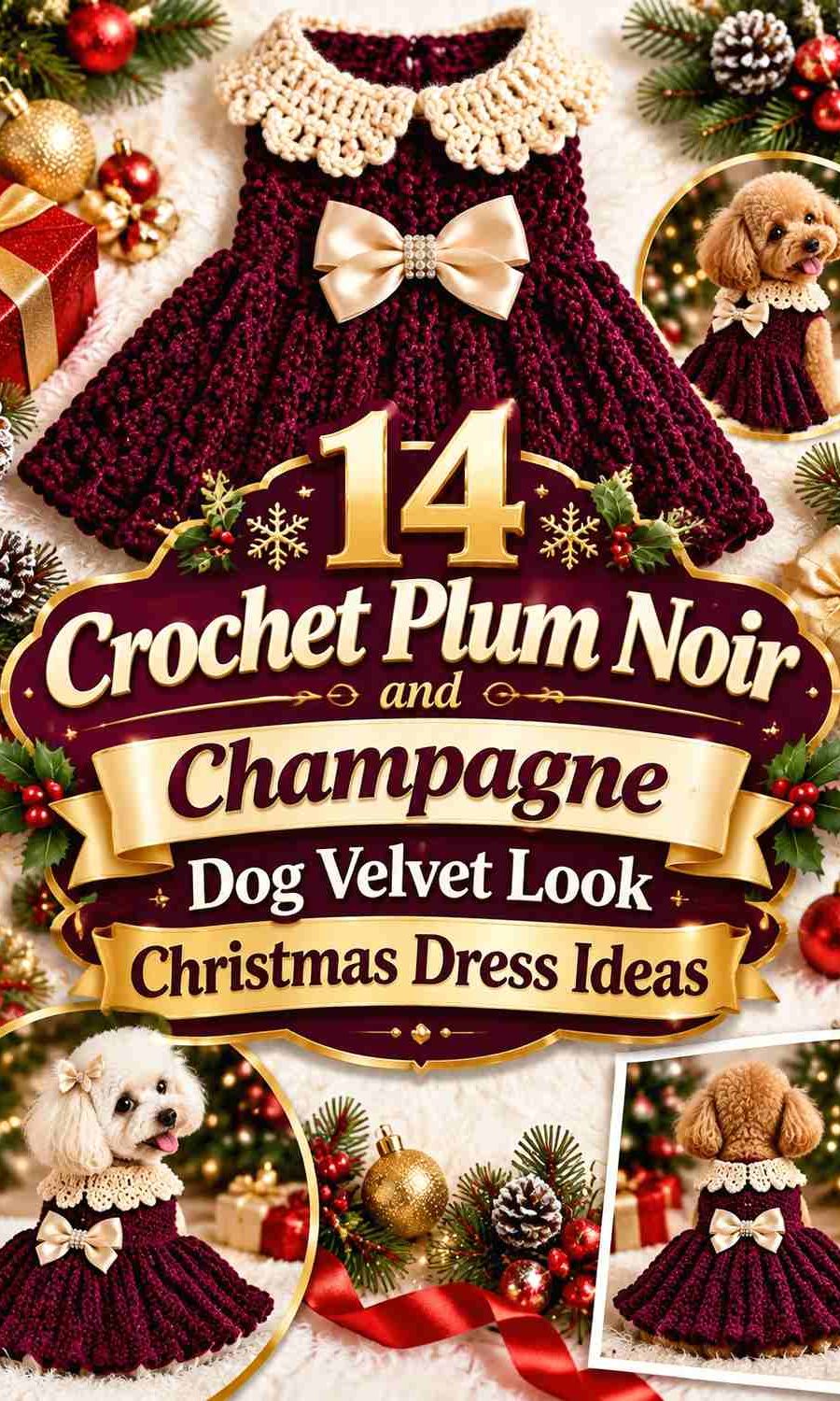 Crochet Plum Noir & Champagne Dog Velvet-Look Christmas Dress Ideas