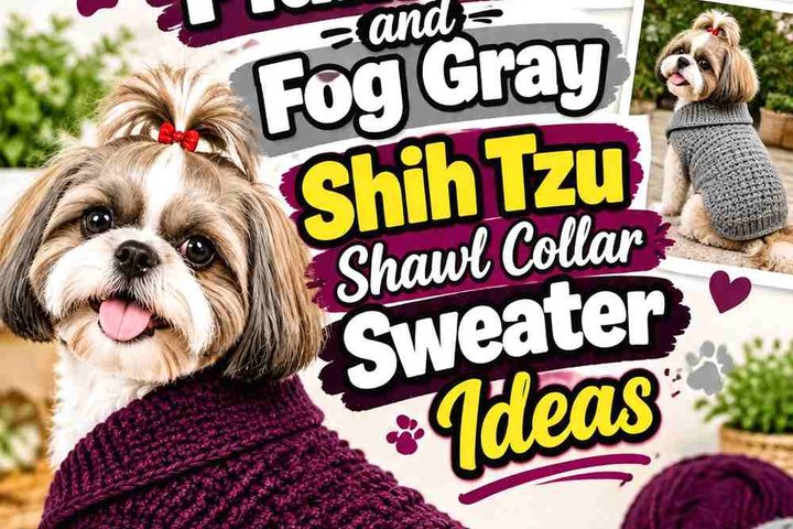 Crochet Plum Noir and Fog Gray Shih Tzu Shawl Collar Sweater Ideas