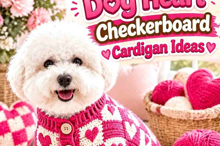 Crochet Raspberry Pink and Cream Dog Heart Checkerboard Cardigan Ideas