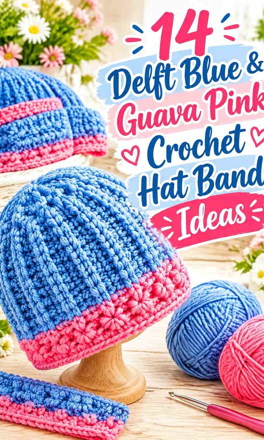 Delft Blue & Guava Pink Crochet Hat Band Ideas