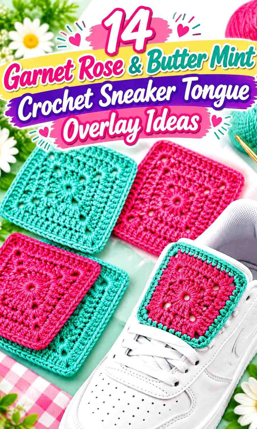 Garnet Rose & Butter Mint Crochet Sneaker Tongue Overlay Ideas