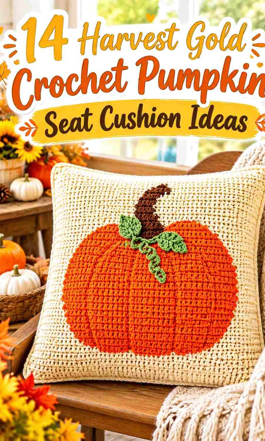14 Harvest Gold Crochet Pumpkin Seat Cushion Ideas