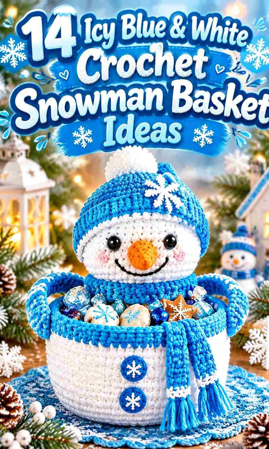 14 Icy Blue & White Crochet Snowman Basket Ideas